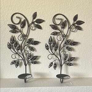 2 Metal Leaf Candle Holder Wall Sconces